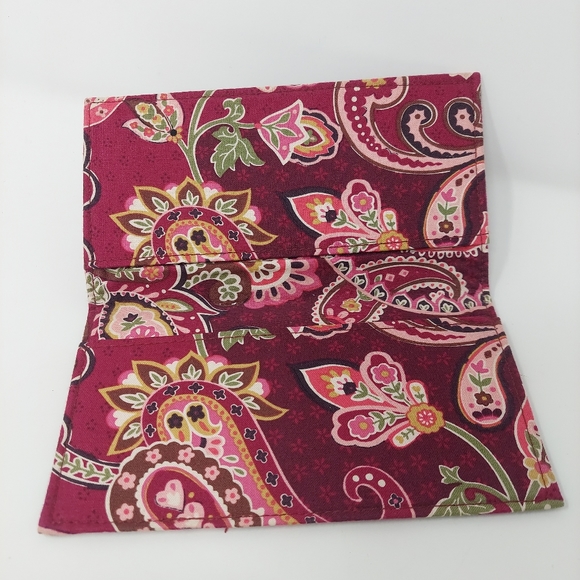 Vera Bradley Piccadilly Plum Checkbook Wallet Burgundy Red Canvas Card Holder - Picture 4 of 9